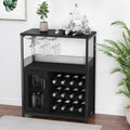 Wine Bar Rack Cabinet with LED Light, Adjustable Shelves Coffee Bar Cabinet with Mesh Door and Baffle Design, 36″ Tall Small Liquor Bar Cabinet for Home, Kitchen, Dinning Room, Rustic Brown