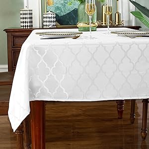 Jacquard Tablecloth Damask Fabric Table Cloth Water Resistant & Wrinkle Free Spillproof Polyester Table Cover for Kitchen Dining Tabletop (Rectangle/Oblong, 52" x 70" (4-6 Seats), Gray)