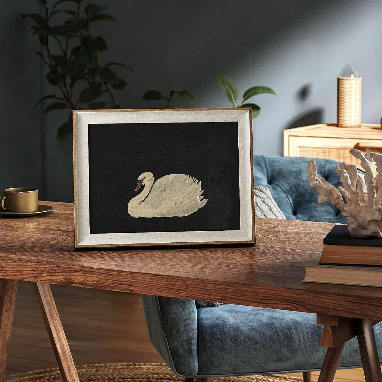 Framed Wall Art for Living Room, Swan Art Canvas Prints, Vintage Home Decor, Animals Painting Picture, Bathroom Wall Decor Gifts for Friends or Family - 12L x 10W