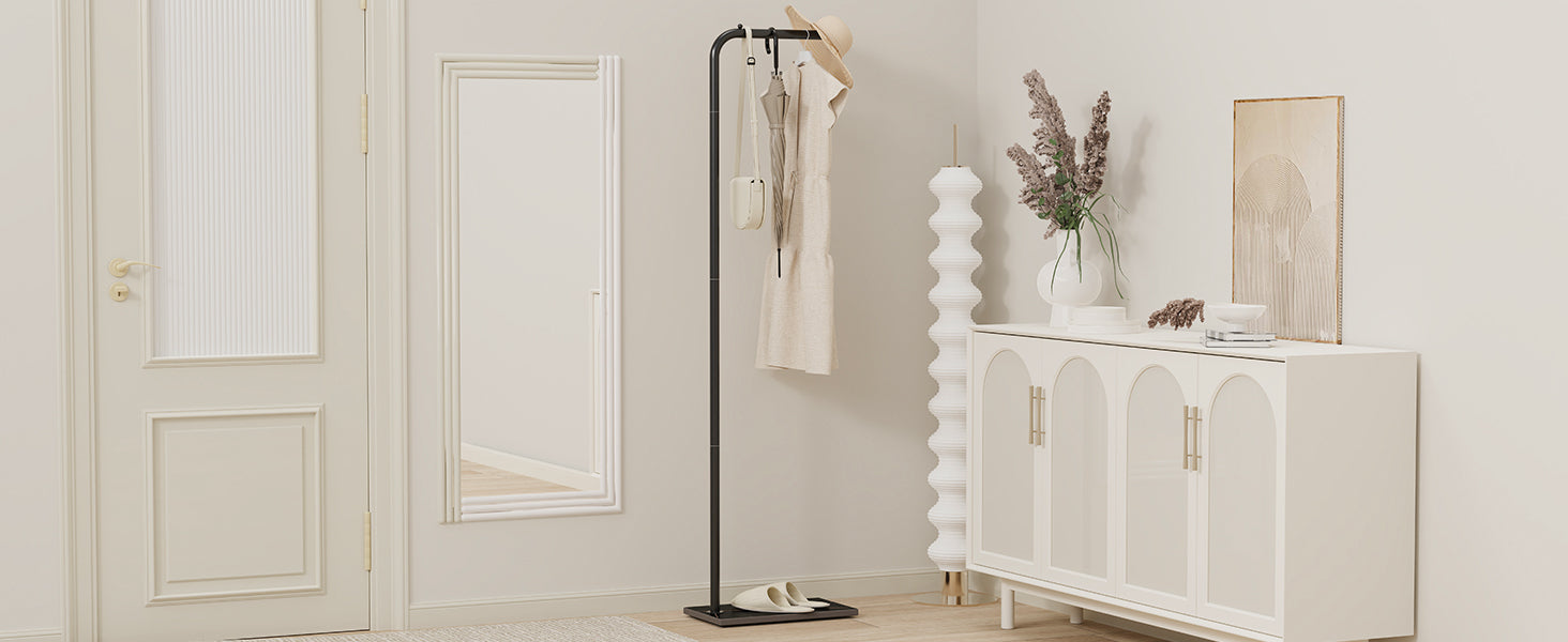 Metal Coat Rack Freestanding, Stable Clothing Rack with Rock Base, Coat Tree Suitable for Bedroom, Hallway, Office, 70.8 Inches High, Black