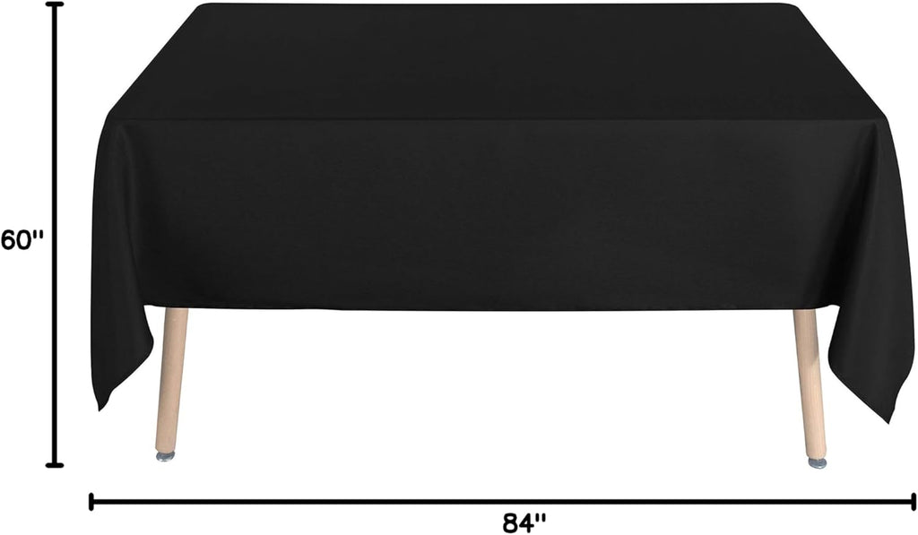 Rectangle Tablecloth - 60 x 84 Inch - Stain and Wrinkle Resistant Washable Polyester Table Cloth, Decorative Fabric Table Cover for Dining Tables, Buffet Parties and Camping, Black