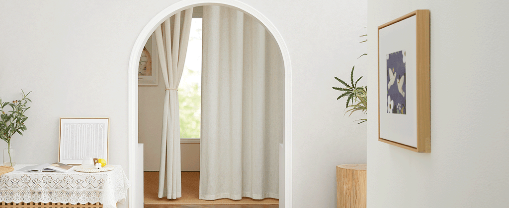 Natural Linen Curtains 84 inch Long 2 Panels Set, Grommet Top Thick Linen Burlap Semi Sheer Vertical Drapes Privacy Assured with Light Filtering for Bedroom/Living Room, W55 x L84