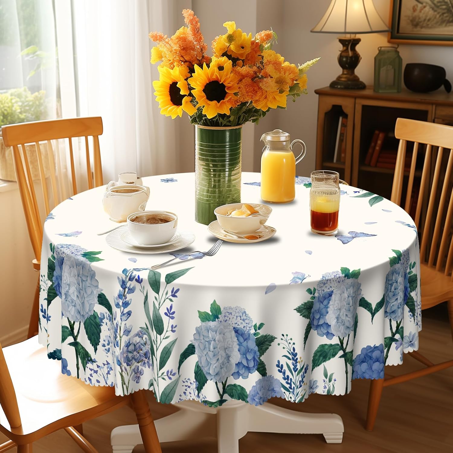 Round Tablecloth, Summer Tablecloths Polyester Waterproof Stain Wrinkle Free, Indoor and Outdoor Table Cover for Kitchen Party Dining Table